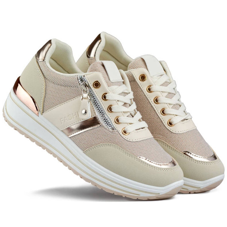 Calzado deportivo mujer, deportivas beige con purpurina 9053-SP-BE 2