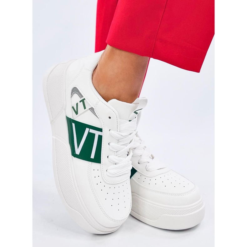 Zapatillas deportivas con plataforma para mujer, blancas y verdes. blanco 2 Zapatillas deportivas con plataforma para mujer, blancas y verdes. blanco 2