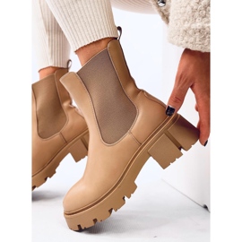Botas Chelsea con pala alta y pelo beige caqui 5