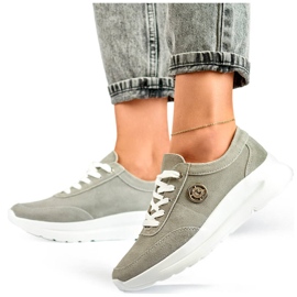 Zapatillas deportivas de mujer de piel con plataforma, gris GD-XF-108G 5