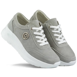 Zapatillas deportivas de mujer de piel con plataforma, gris GD-XF-108G 1
