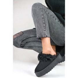 Pantuflas de mujer con plataforma y pelo, negro 81366-1B 1