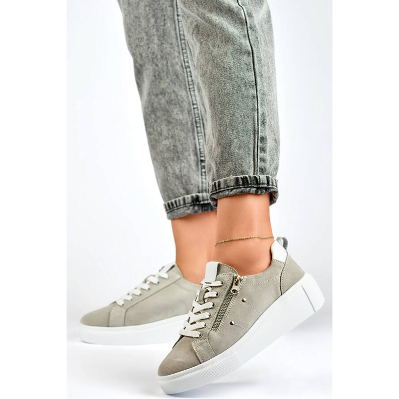 Goodin Deportivas mujer piel con plataforma, gris GD-LX1001G 2