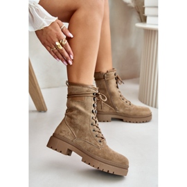 Botas Obreras Mujer Con Cremallera Fabricadas En Gamuza Ecológica, Beige Oscuro 3