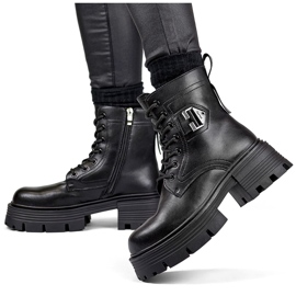 Botines de mujer de piel negra con plataforma, botas aislantes fabricadas en piel natural negro 8