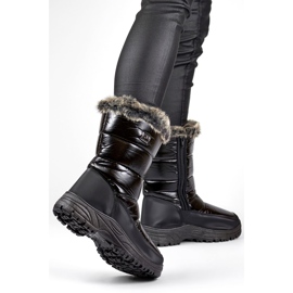 Botas de nieve altas con aislamiento negro para mujer con piel, zapatos cálidos de invierno 2