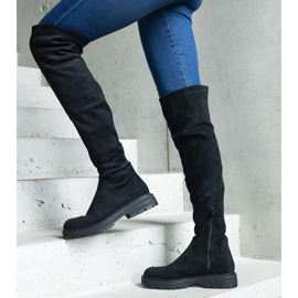 Botas largas negras con parte superior flexible y suela plana. negro 1