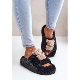 Pantuflas aislantes para mujer con osito de peluche BG189P, negro 2