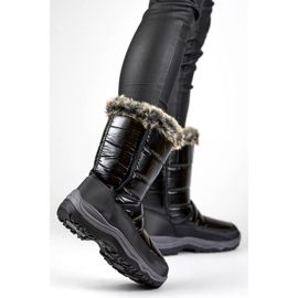 Botas de nieve de mujer con pelo y velcro, negras N1613B negro 3
