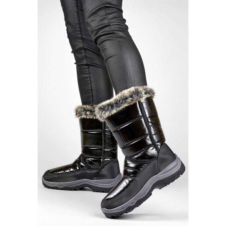 Botas de nieve de mujer con pelo y velcro, negras N1613B negro 1