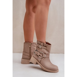 Botas Mujer Piel Tacón Bajo Bloque con Tiras Zazoo 3644 Beige 3