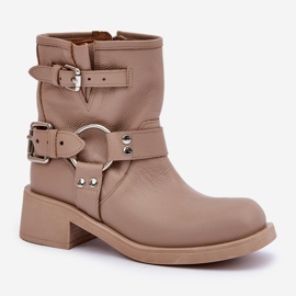 Botas Mujer Piel Tacón Bajo Bloque con Tiras Zazoo 3644 Beige 4