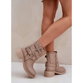 Botas Mujer Piel Tacón Bajo Bloque con Tiras Zazoo 3644 Beige 5
