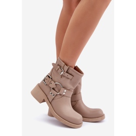 Botas Mujer Piel Tacón Bajo Bloque con Tiras Zazoo 3644 Beige 1