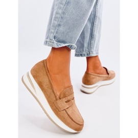 Mocasines cuña mujer camel marrón 3