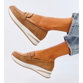 Mocasines cuña mujer camel marrón 5