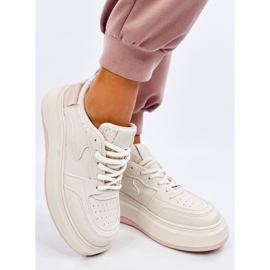 Zapatillas de mujer beige pastel y rosa 1