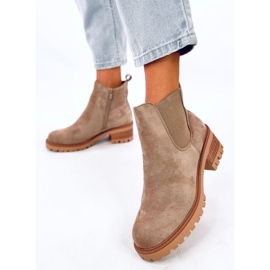 Botas Chelsea de ante caqui con tacón alto beige 5
