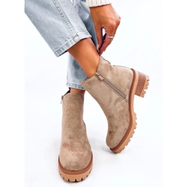 Botas Chelsea de ante caqui con tacón alto beige 2