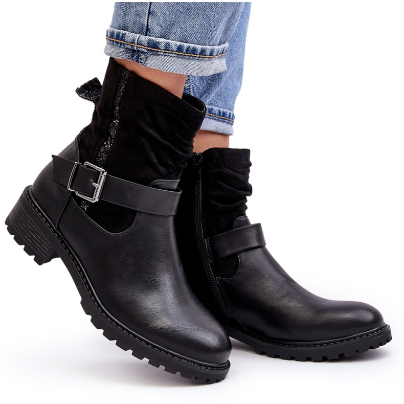 Erynn Botas Planas De Mujer Con Hebilla, Negro 4 Erynn Botas Planas De Mujer Con Hebilla, Negro 4