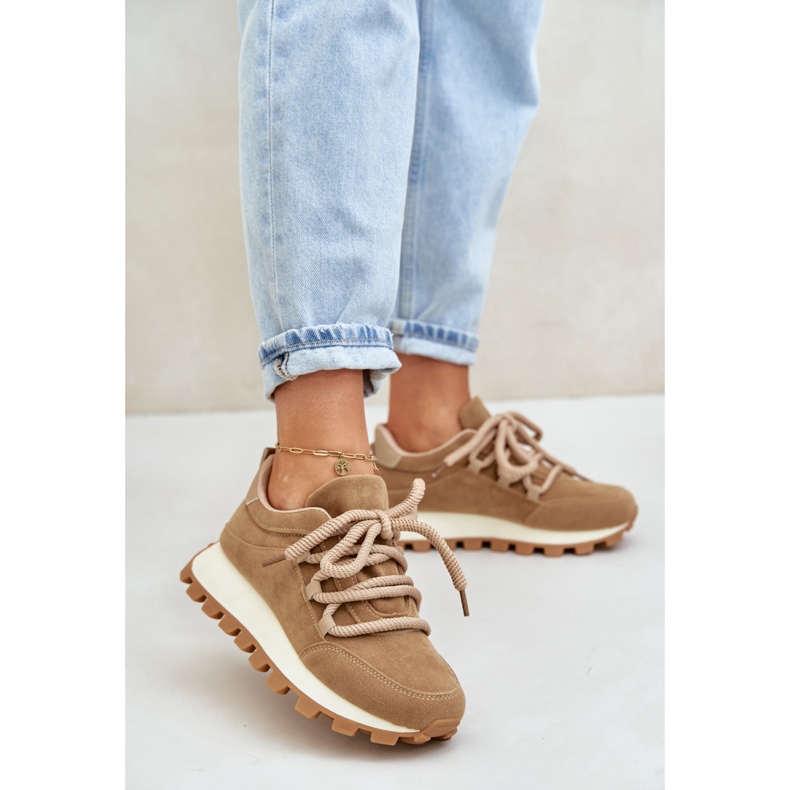 Zapatos deportivos de gamuza con cordones gruesos marrón 1