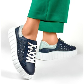 Zapatos plataforma piel perforada, azul marino GD-XF72N 8