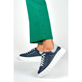 Zapatos plataforma piel perforada, azul marino GD-XF72N 2