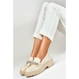 Mocasines de mujer con pedrería, beige 7961BE 1
