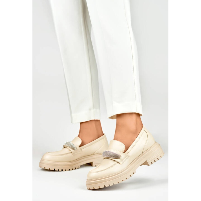 Mocasines de mujer con pedrería, beige 7961BE 2