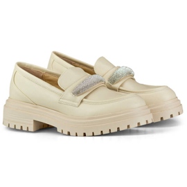 Mocasines de mujer con pedrería, beige 7961BE 5