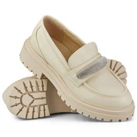 Mocasines de mujer con pedrería, beige 7961BE 6