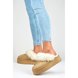 Pantuflas de mujer con plataforma y pelo, beige 81366-4-KH 2