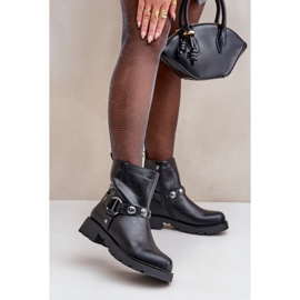 Botines aislantes de tacón plano con tiras decorativas negras negro 2