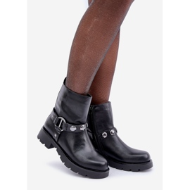 Botines aislantes de tacón plano con tiras decorativas negras negro 1