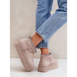 Botas de nieve con plataforma beige claro y bordado decorativo 6