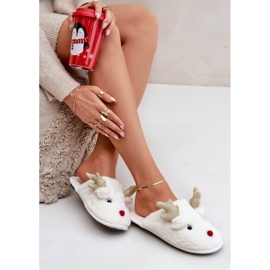 Pantuflas Navideñas con Motivo de Renos, Peludas, Blanco 2 Pantuflas Navideñas con Motivo de Renos, Peludas, Blanco 2