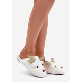 Pantuflas Navideñas con Motivo de Renos, Peludas, Blanco 1 Pantuflas Navideñas con Motivo de Renos, Peludas, Blanco 1
