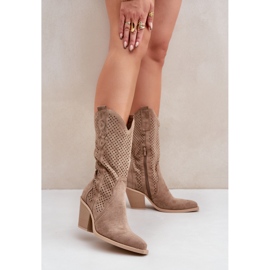Botas cowboy caladas con tacón alto, beige oscuro 2