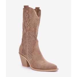 Botas cowboy caladas con tacón alto, beige oscuro 4