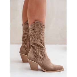 Botas cowboy caladas con tacón alto, beige oscuro 6