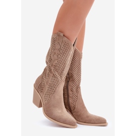 Botas cowboy caladas con tacón alto, beige oscuro 1