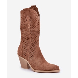 Botas cowboy caladas marrones con tacón alto marrón 4