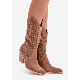 Botas cowboy caladas marrones con tacón alto marrón 1