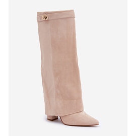 Botas de tacón alto por encima de la rodilla para mujer, beige claro 4