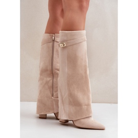Botas de tacón alto por encima de la rodilla para mujer, beige claro 3