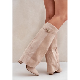 Botas de tacón alto por encima de la rodilla para mujer, beige claro 6