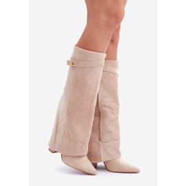 Botas de tacón alto por encima de la rodilla para mujer, beige claro 1
