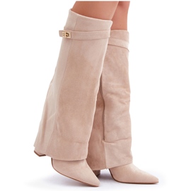 Botas de tacón alto por encima de la rodilla para mujer, beige claro 9