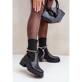 Botines Dinarca negros con calcetín y encaje brillante 2