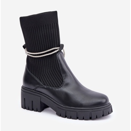 Botines Dinarca negros con calcetín y encaje brillante 4